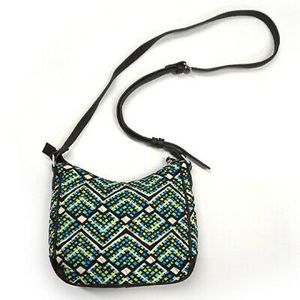 VERA BRADLEY Rain Forest Mini Vivian Leather Trimmed Hobo Crossbody Brown